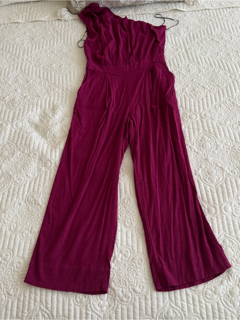 Free People One-Shoulder Wide Leg Jumpsuit Magenta Purple Pink